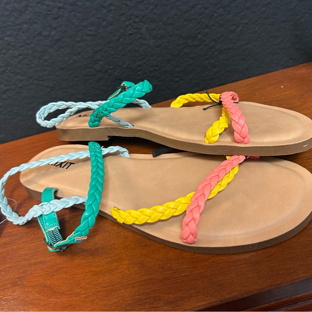 NWT Mix-it Multi color sandals coral, yellow, pink strappy braided Toms Kira - Picture 6 of 6